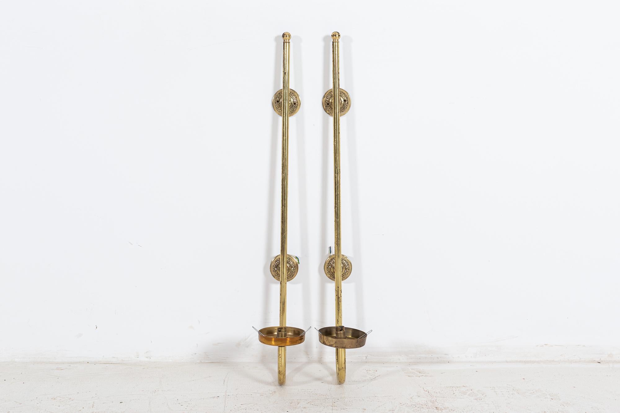 Pair Parisian Brass & Opaline Hotel Wall Sconces For Sale 2