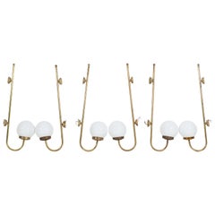 Pair Parisian Brass & Opaline Hotel Wall Sconces
