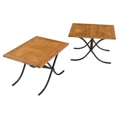Pareja Mesas Auxiliares Petite de Parquet de Roble con Patas de Sable de Hierro x Base