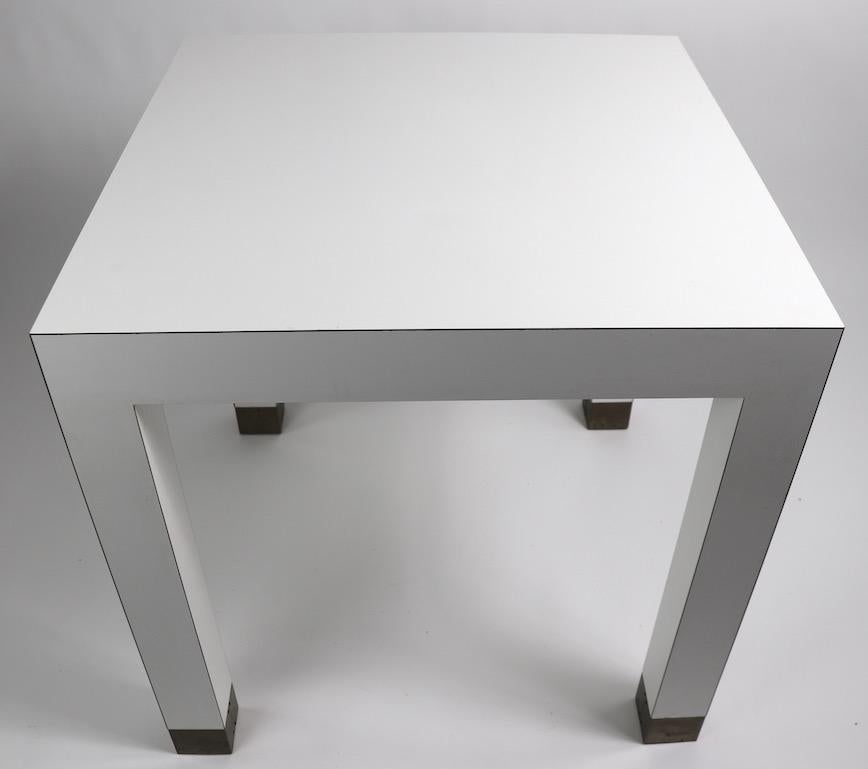 Pair of Parsons Tables in White Formica with Brass Feet 3