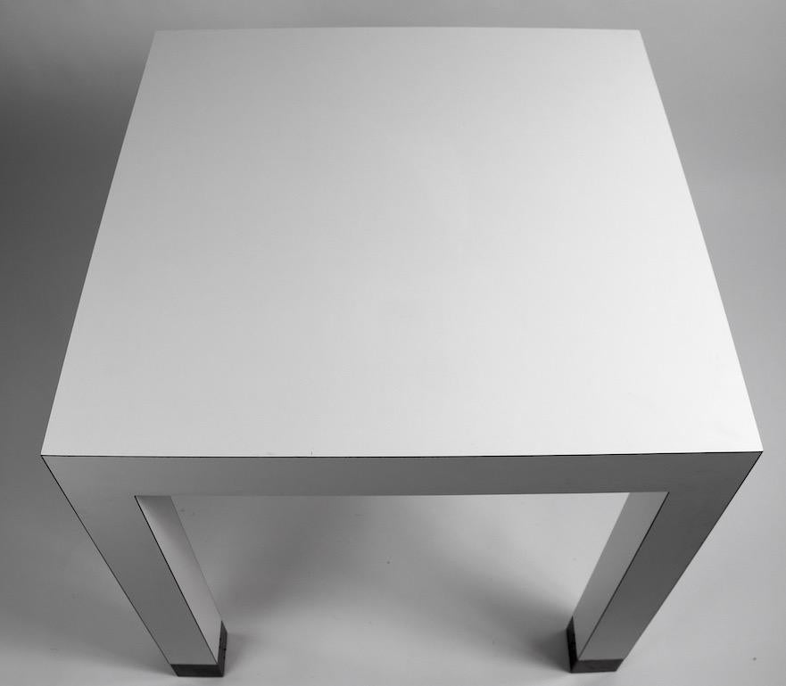 Pair of Parsons Tables in White Formica with Brass Feet 4