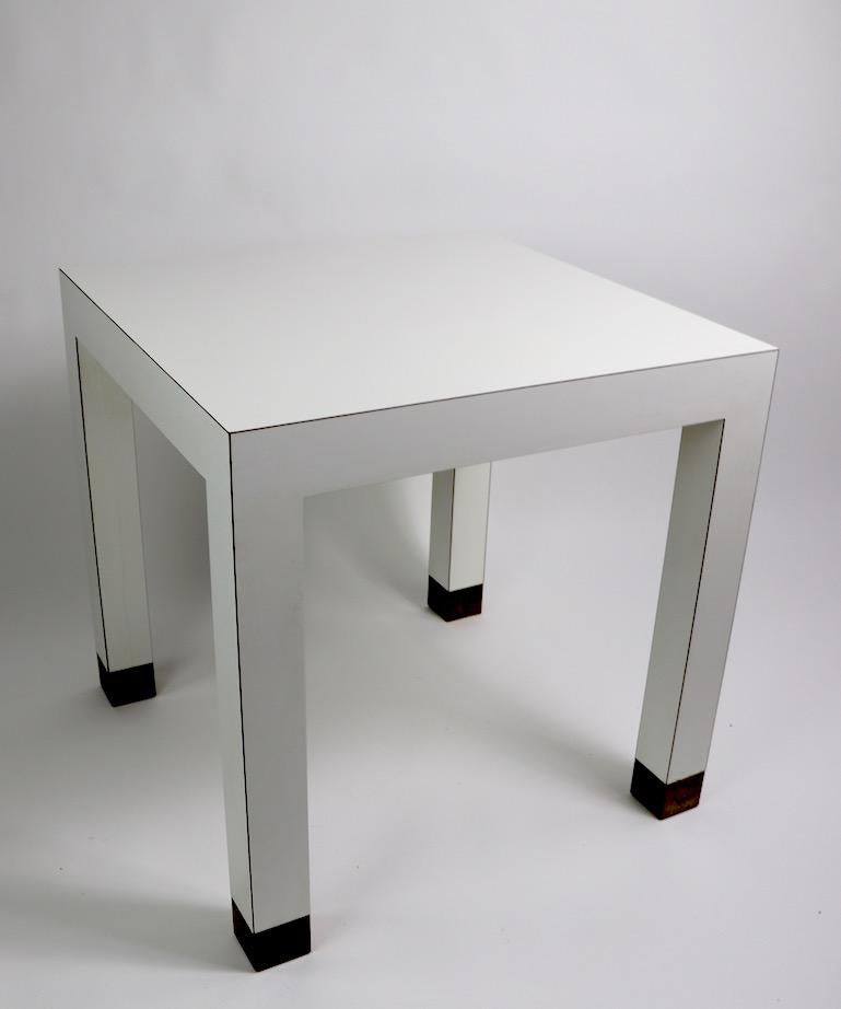 Pair of Parsons Tables in White Formica with Brass Feet 7