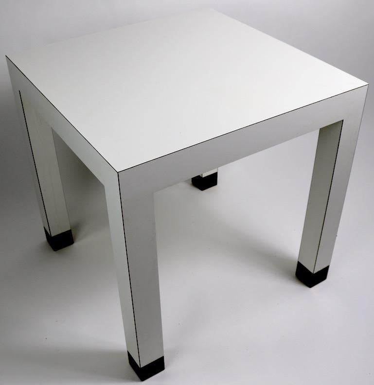 Pair of Parsons Tables in White Formica with Brass Feet 9