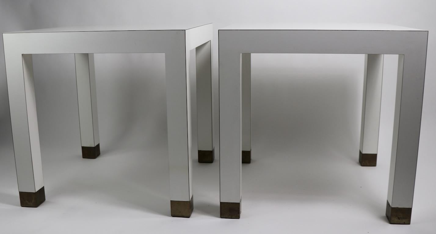 Pair of Parsons Tables in White Formica with Brass Feet 10