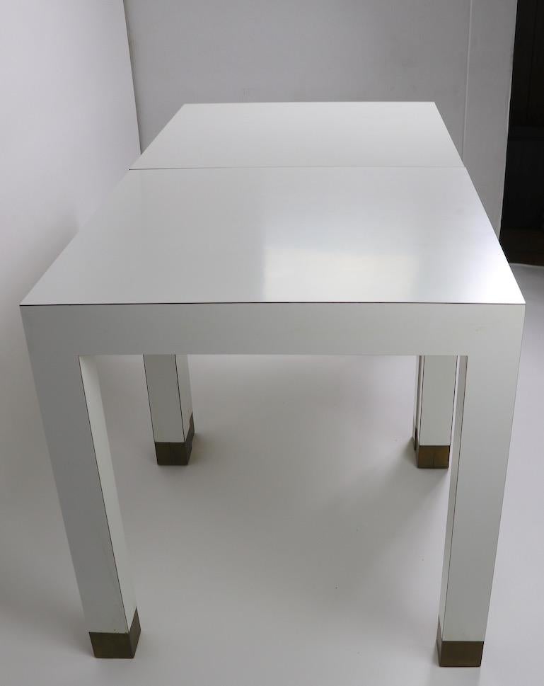 Pair of Parsons Tables in White Formica with Brass Feet 12