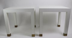 Pair of Parsons Tables in White Formica with Brass Feet