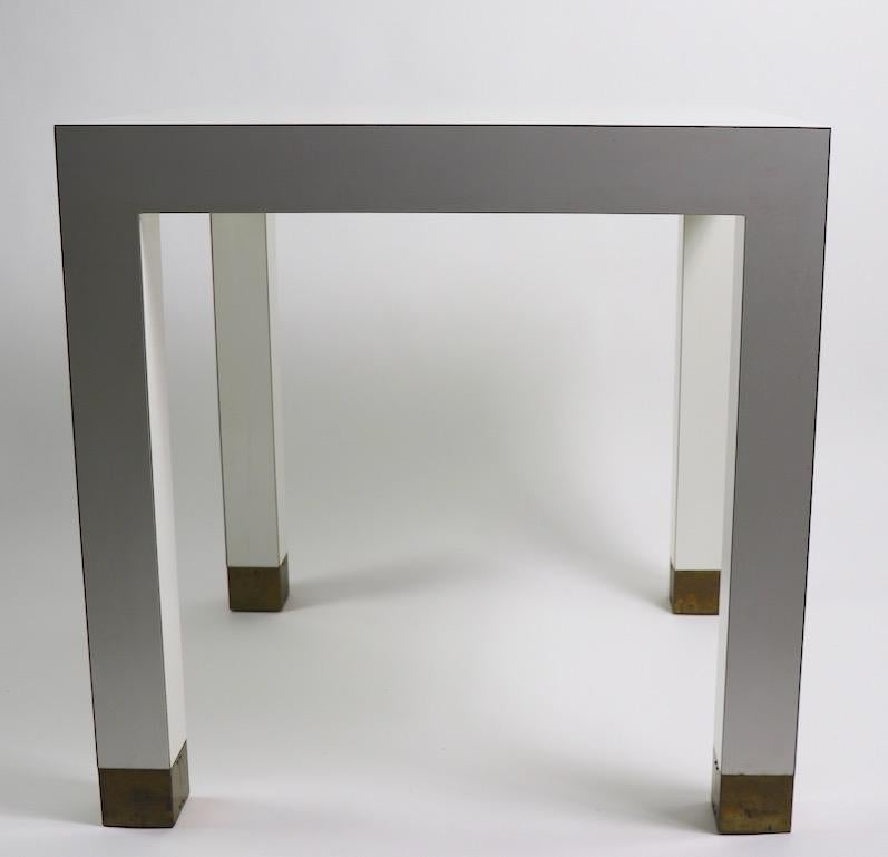 American Pair of Parsons Tables in White Formica with Brass Feet