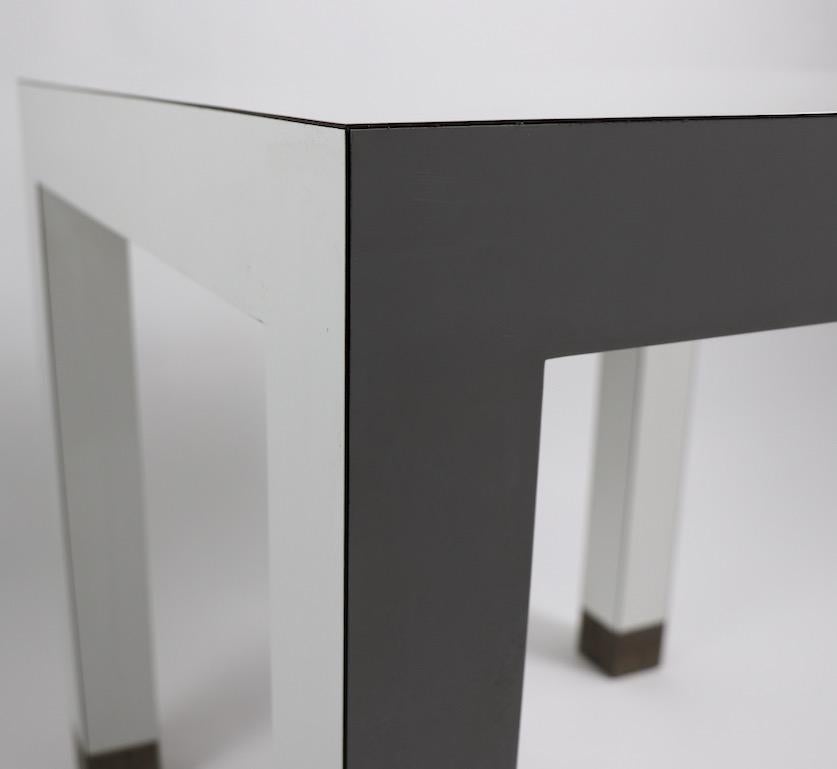 Pair of Parsons Tables in White Formica with Brass Feet 1