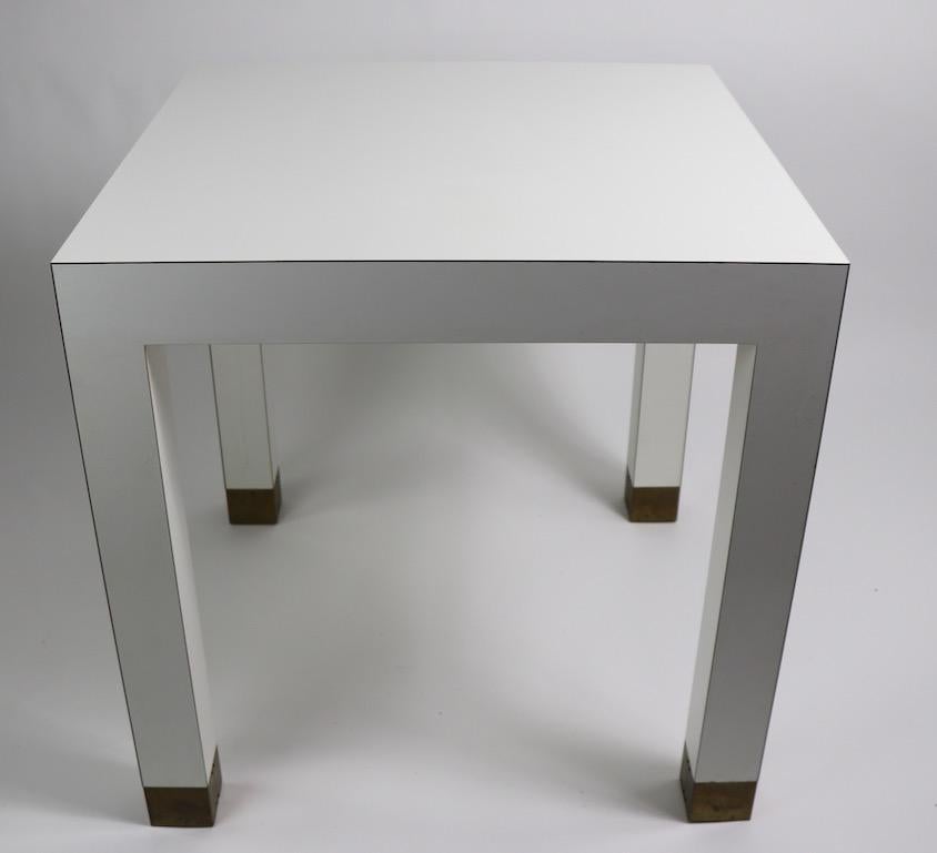 Pair of Parsons Tables in White Formica with Brass Feet 2