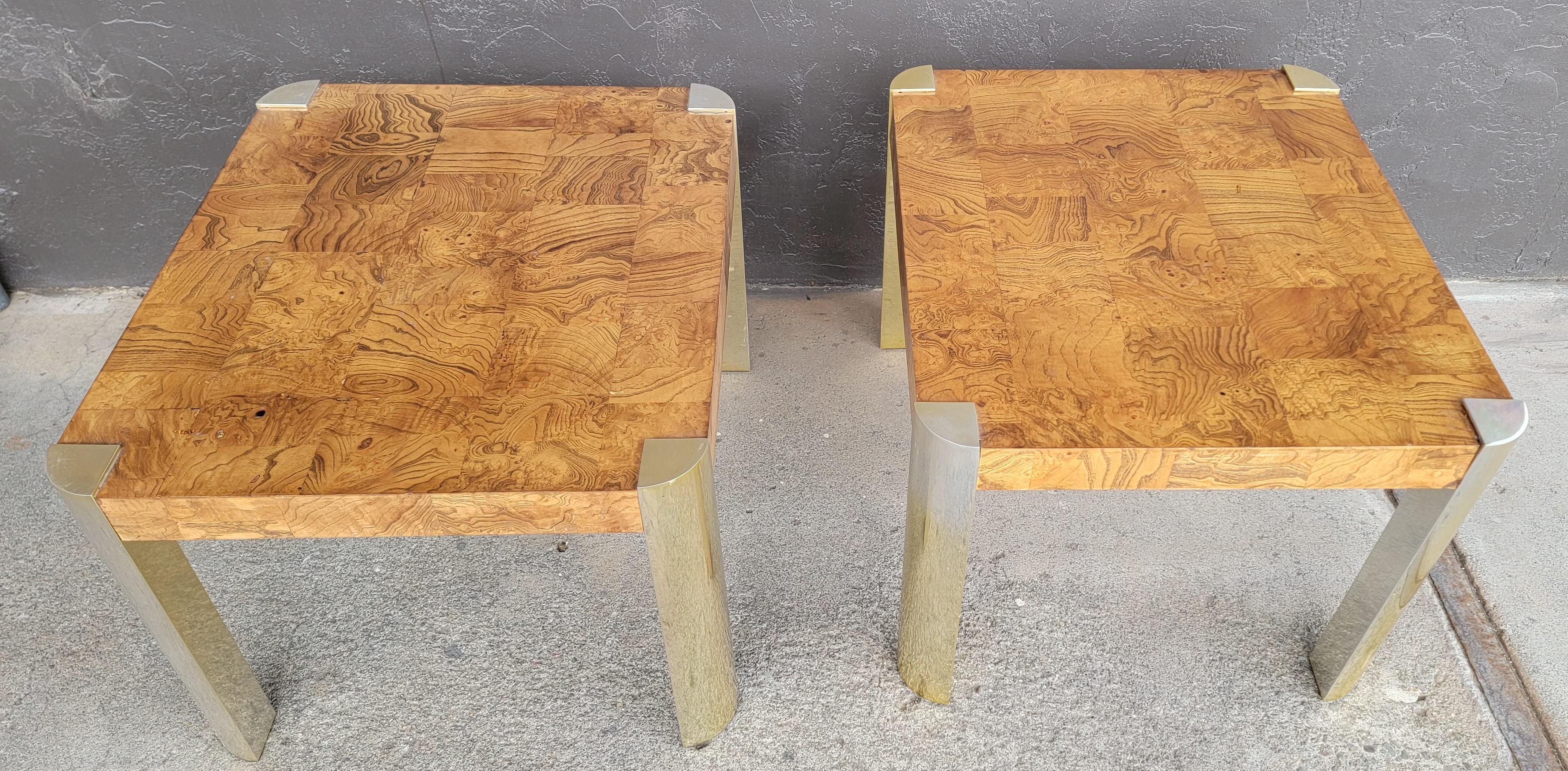 American Pair Patchwork Side Tables Attributed to Milo Baughman For Sale
