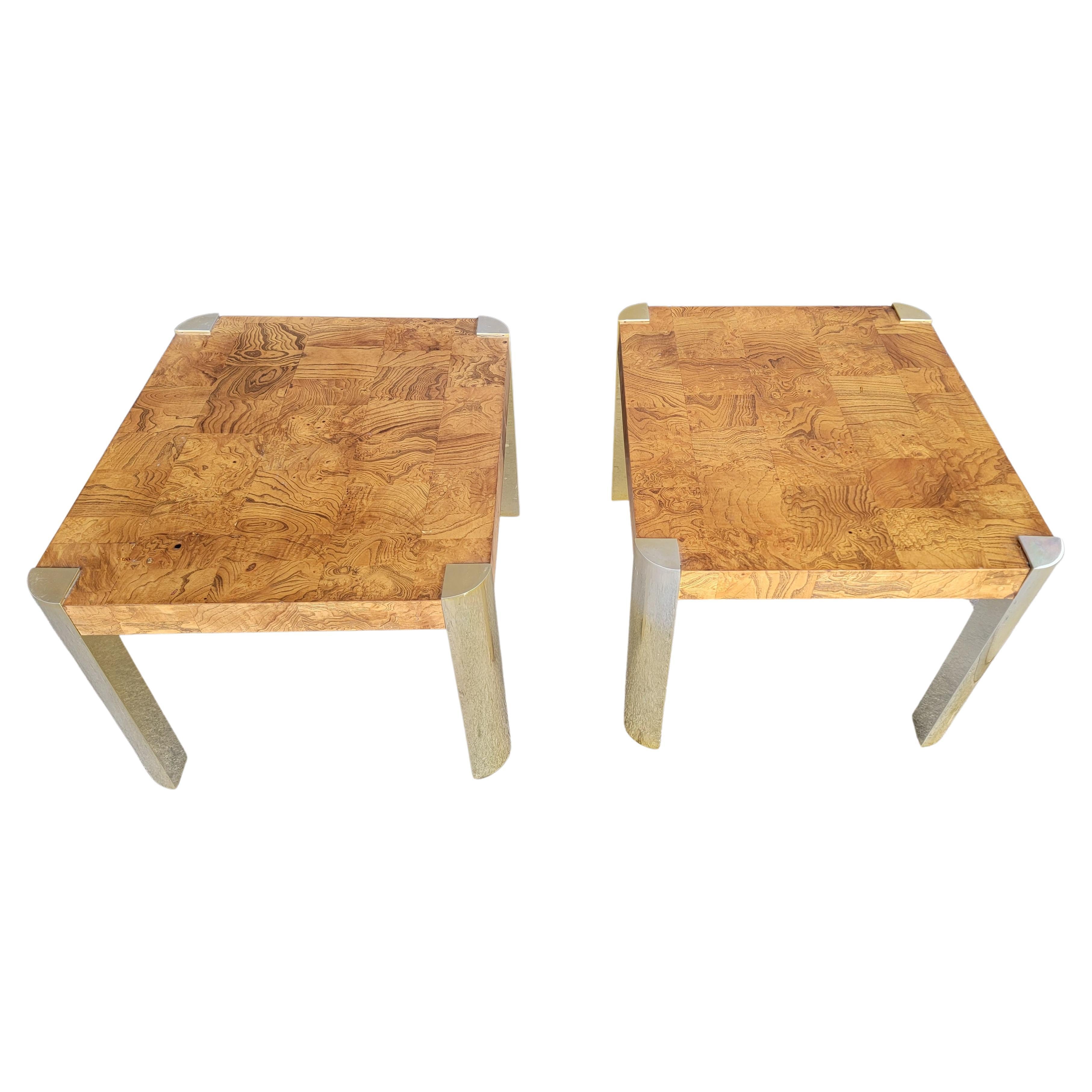 Pair Patchwork Side Tables Attributed to Milo Baughman For Sale
