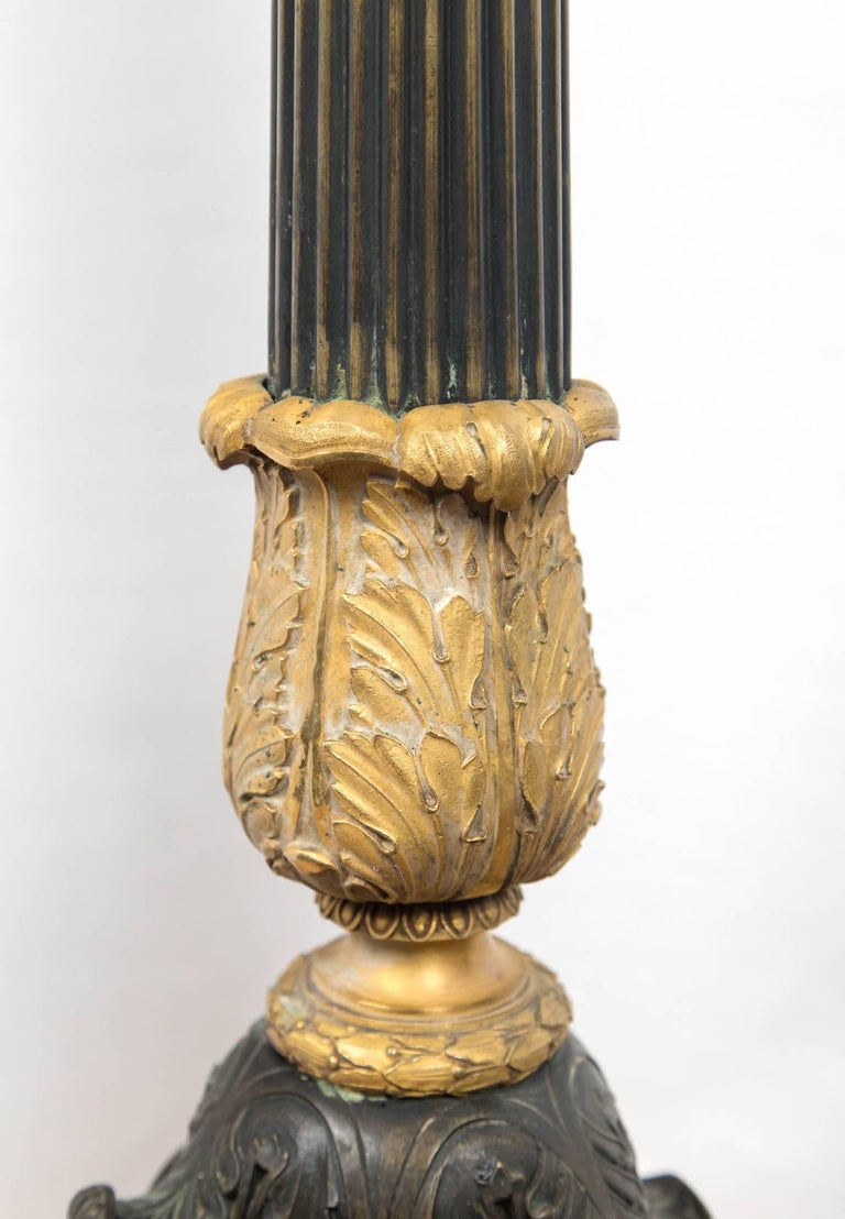Pair of Patinated and Fire Gilt Bronze Tall Empire Candelabra Bases For