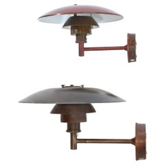 Pair Patinated Copper Outdoor Lamps by Poul Henningsen for Louis Poulsen 1970's 