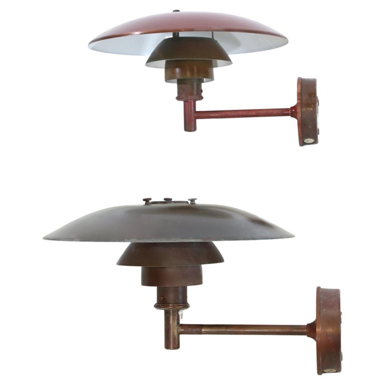 Pair Patinated Copper Outdoor Lamps by Poul Henningsen for Louis Poulsen  1970's For Sale at 1stDibs