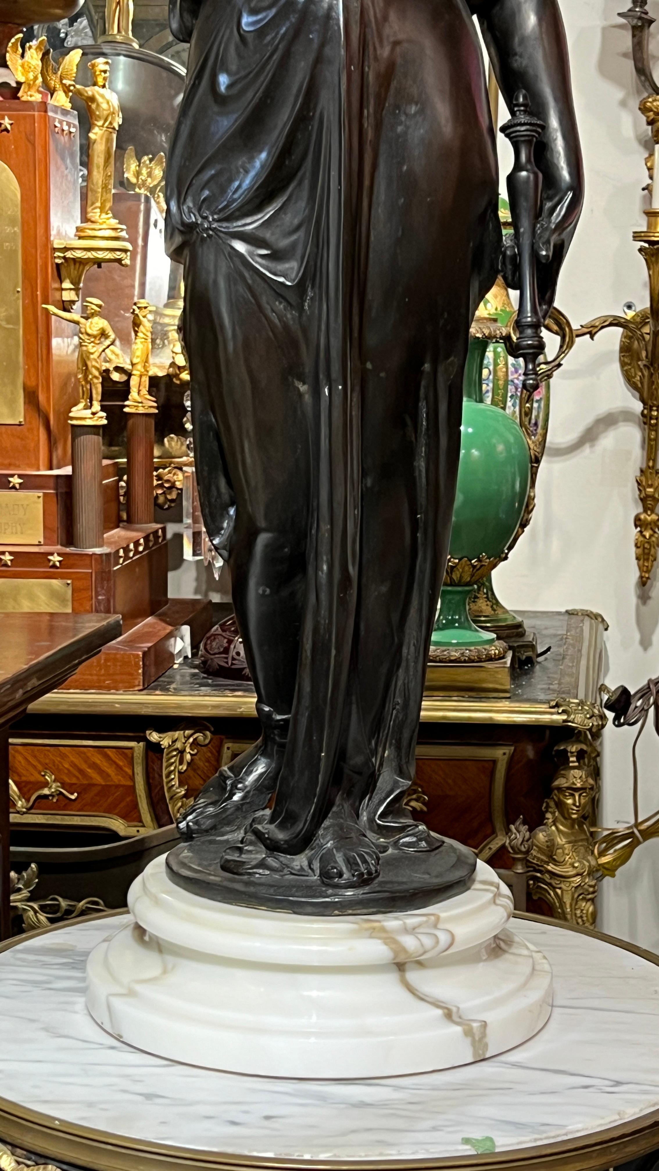 Pair Patinated Neoclassical Bronze Female Figures Designed as Torchieres 1