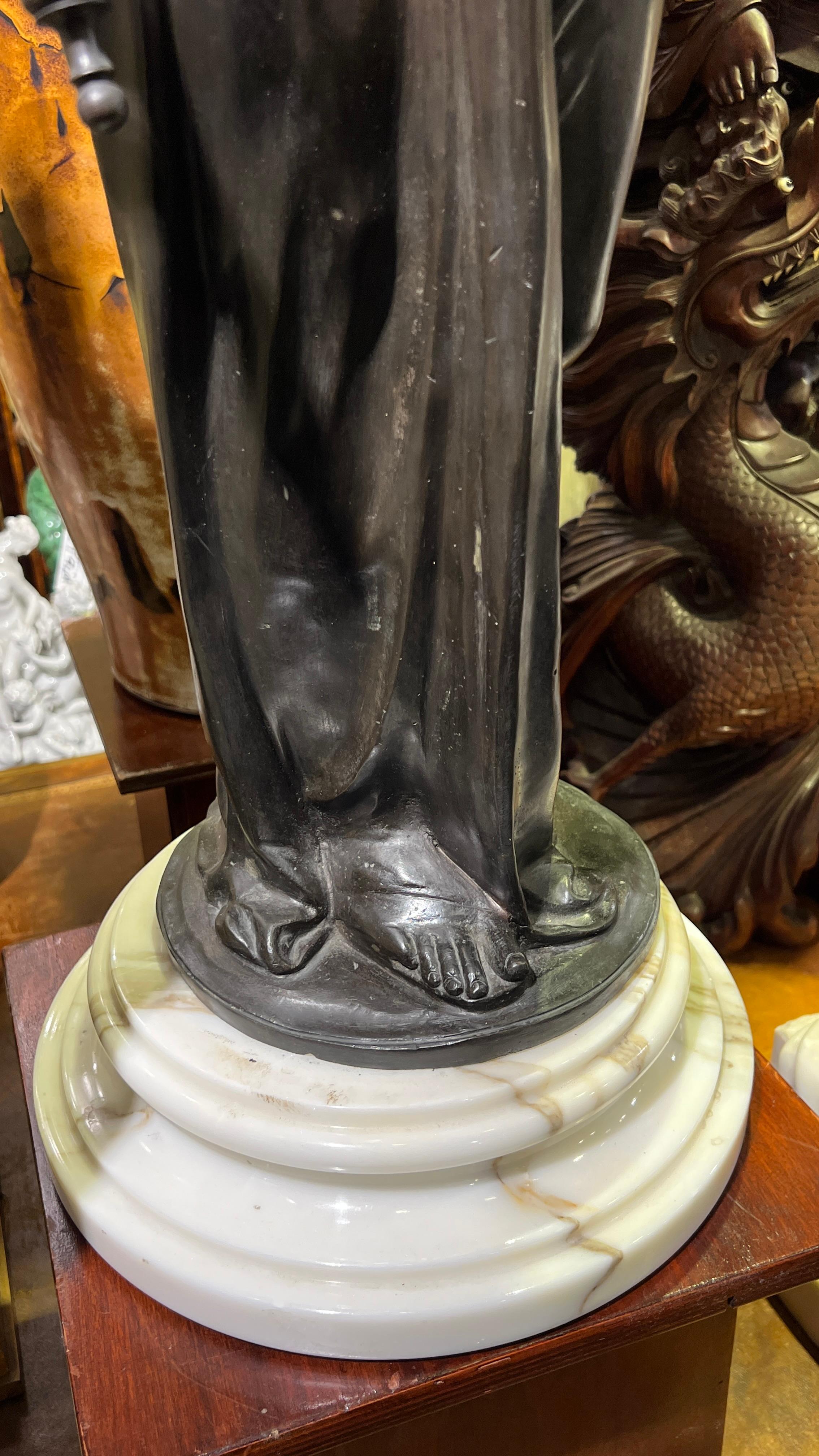 Paar patinierte neoklassizistische Bronzefiguren mit weiblichen Figuren, entworfen als Fackeln im Angebot 5