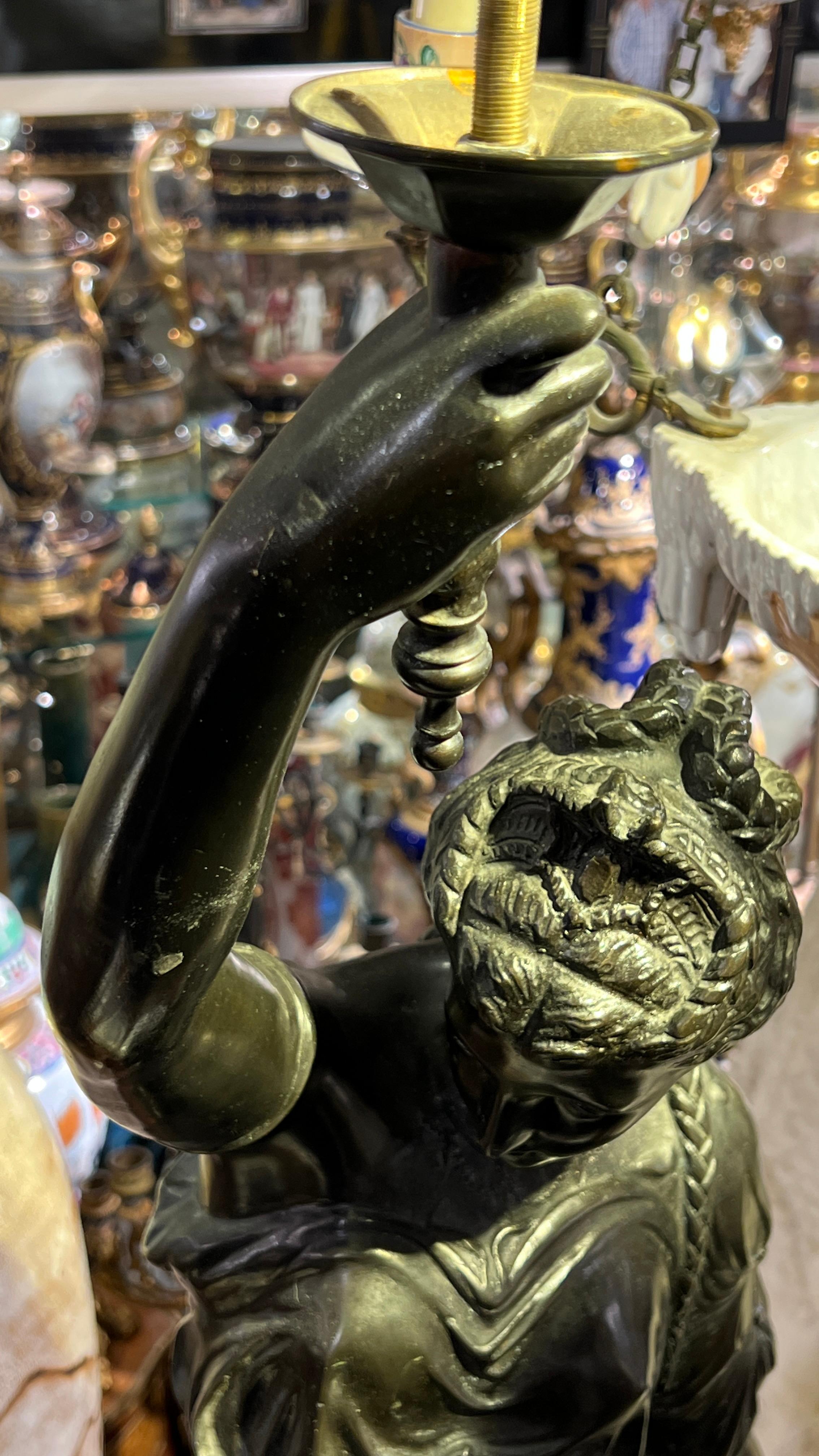 Paar patinierte neoklassizistische Bronzefiguren mit weiblichen Figuren, entworfen als Fackeln (Mitte des 20. Jahrhunderts) im Angebot