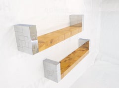 Paire d'étagères suspendues en forme de support Paul Evans en noyer ronceux chromé poli Mint