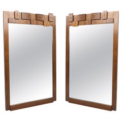 Pair Paul Evans Style Lane Mid-Century Brutalist Walnut Mirrors