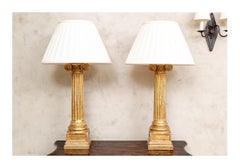 Pair Paul Ferrante Minerva Gilt Column Table Lamps