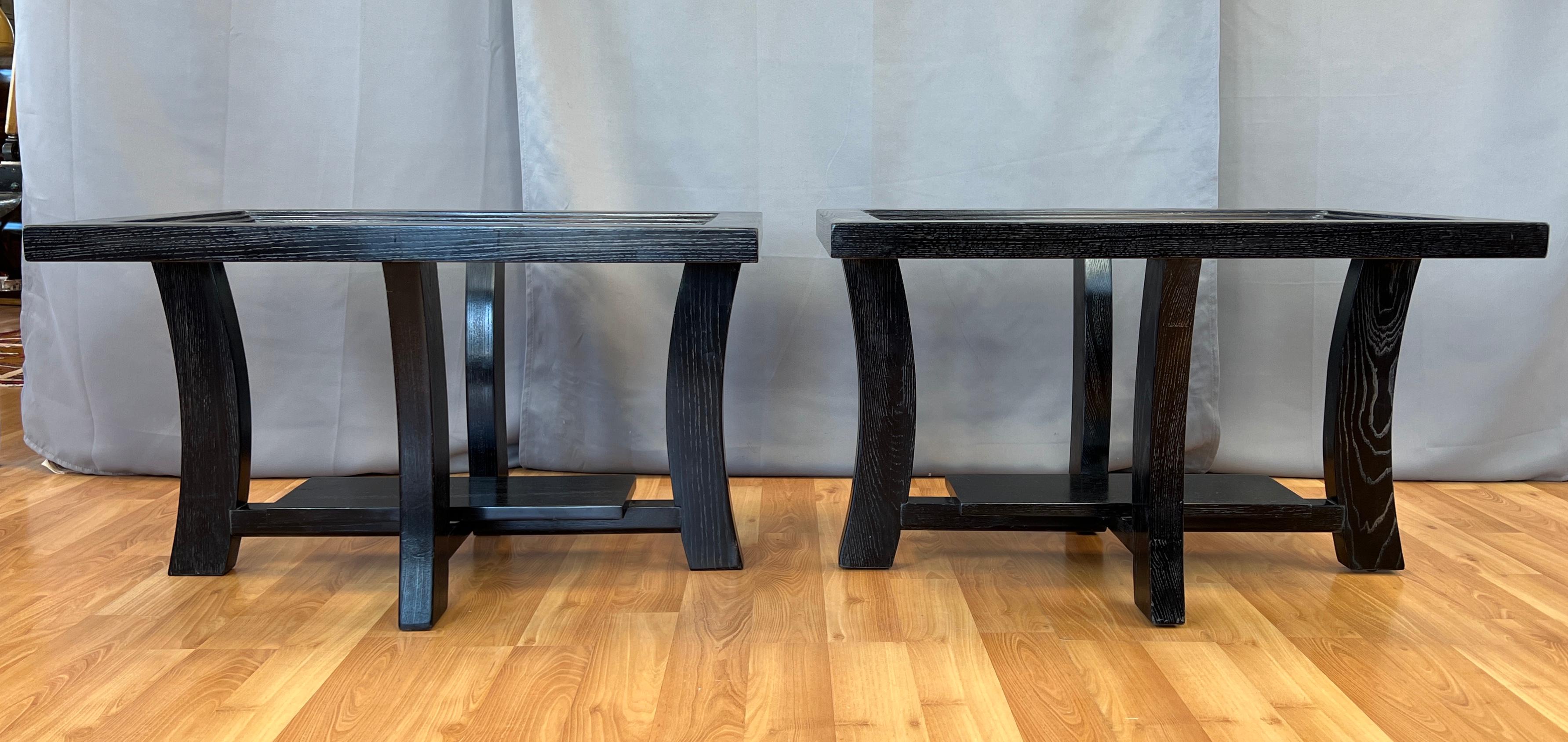 Mid-Century Modern Pair Paul Frankl Ebonized Oak Side Tables For Brown Saltman For Sale