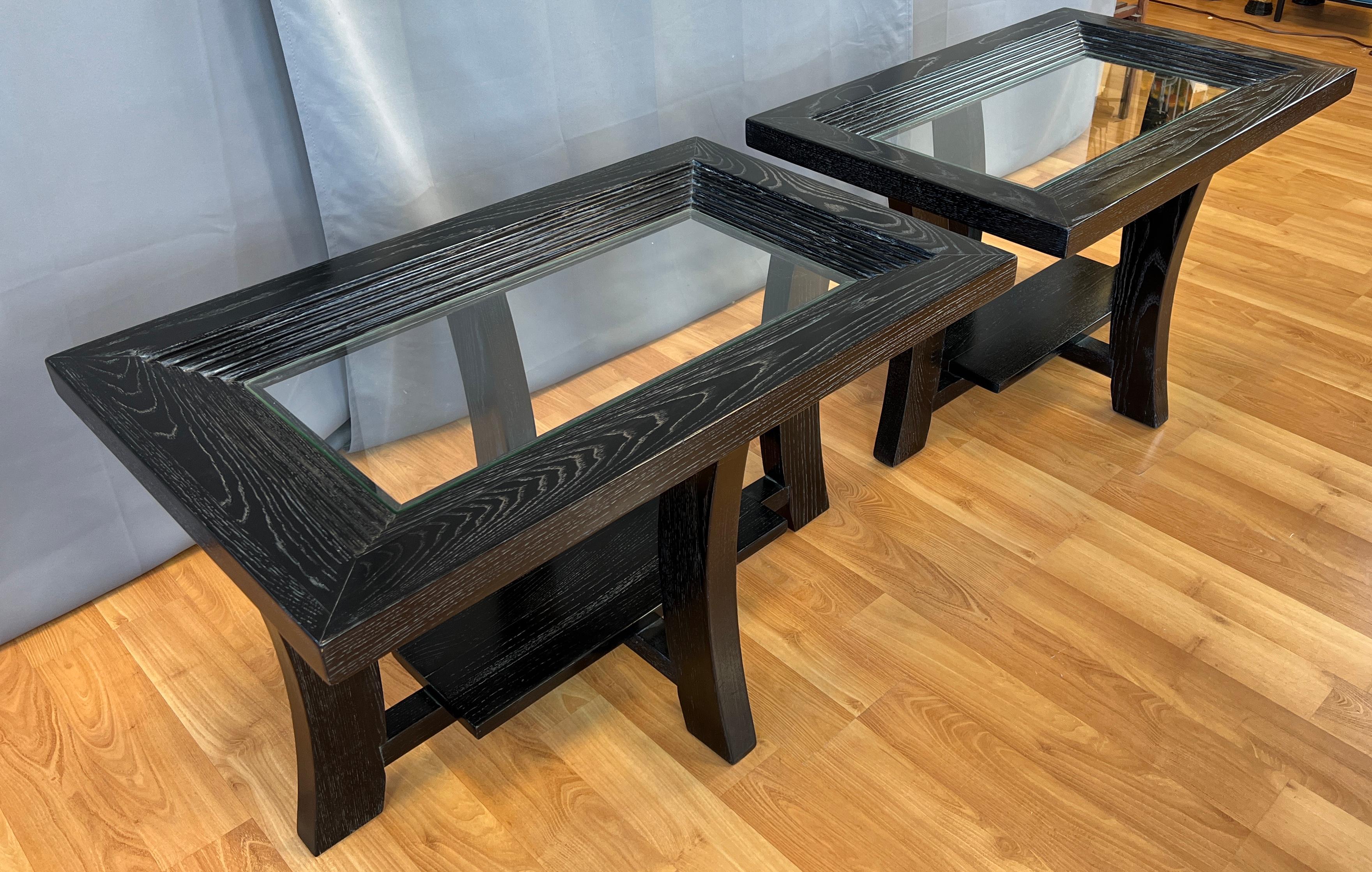 Pair Paul Frankl Ebonized Oak Side Tables For Brown Saltman In Good Condition For Sale In San Francisco, CA