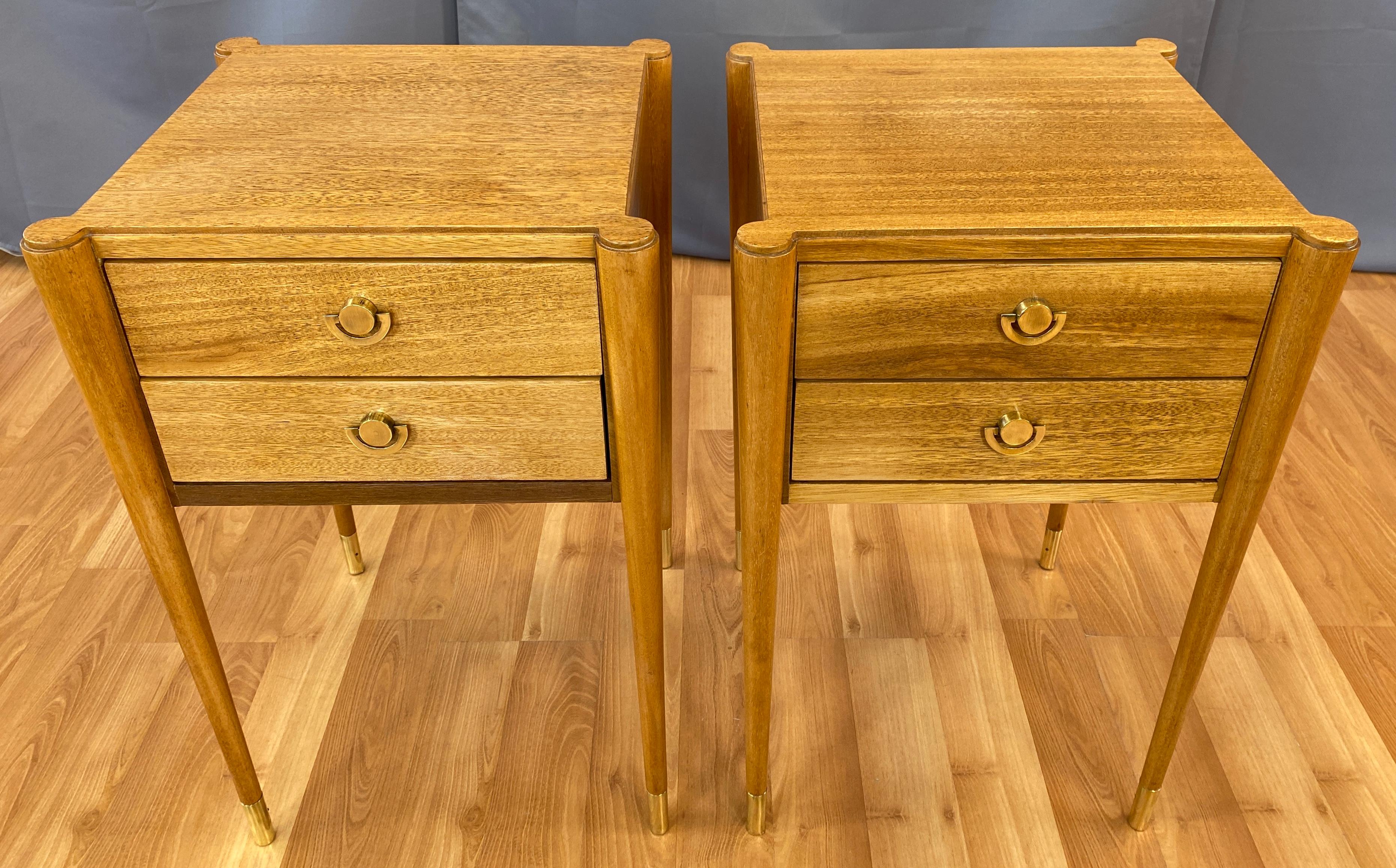 Mid-Century Modern Pair Paul Frankl for Brown Saltman Blonde Mahogany Sleek Leg End Tables