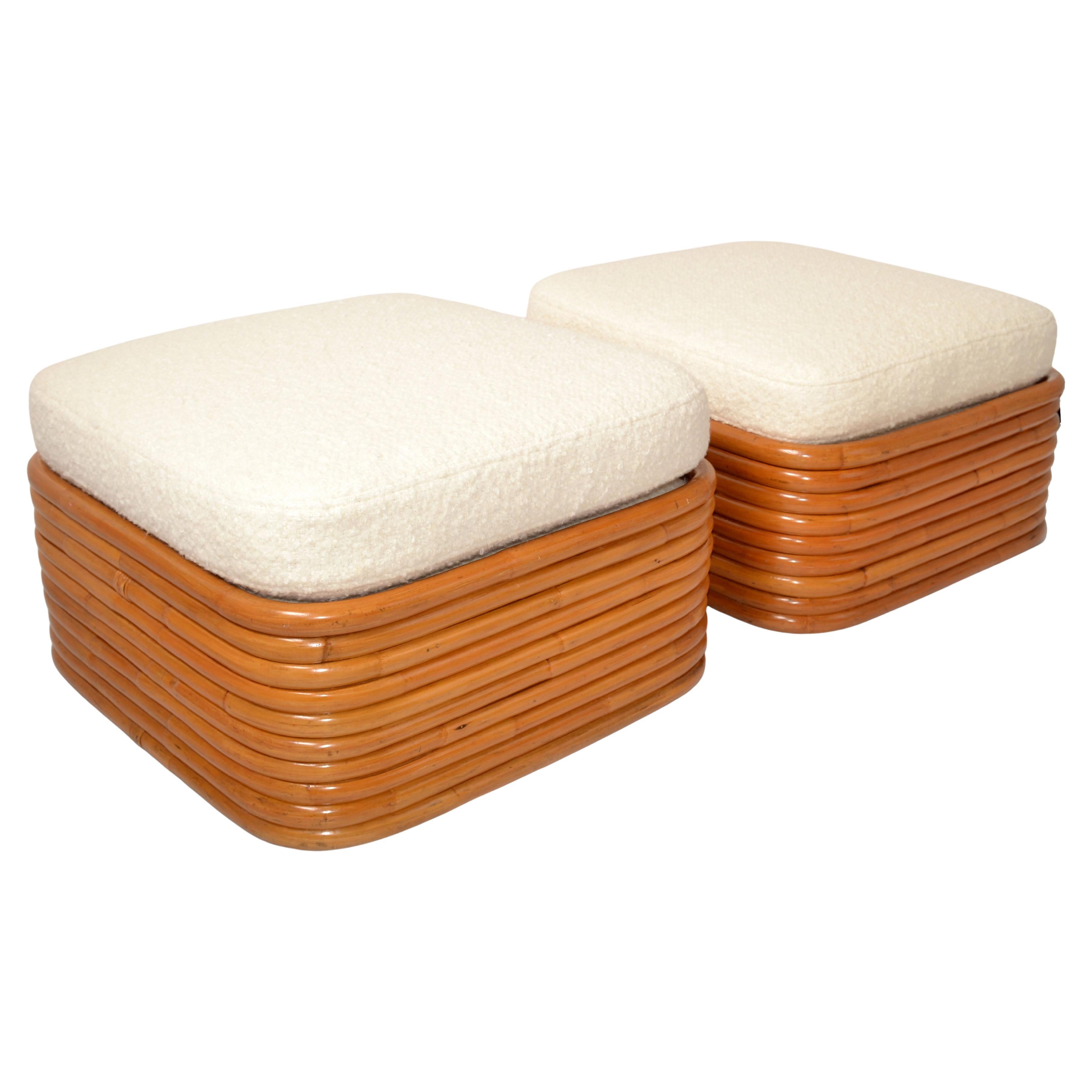 Pair, Paul Frankl Large Stacked Bamboo Ottoman By Kosuga Japan Bohemian Chic