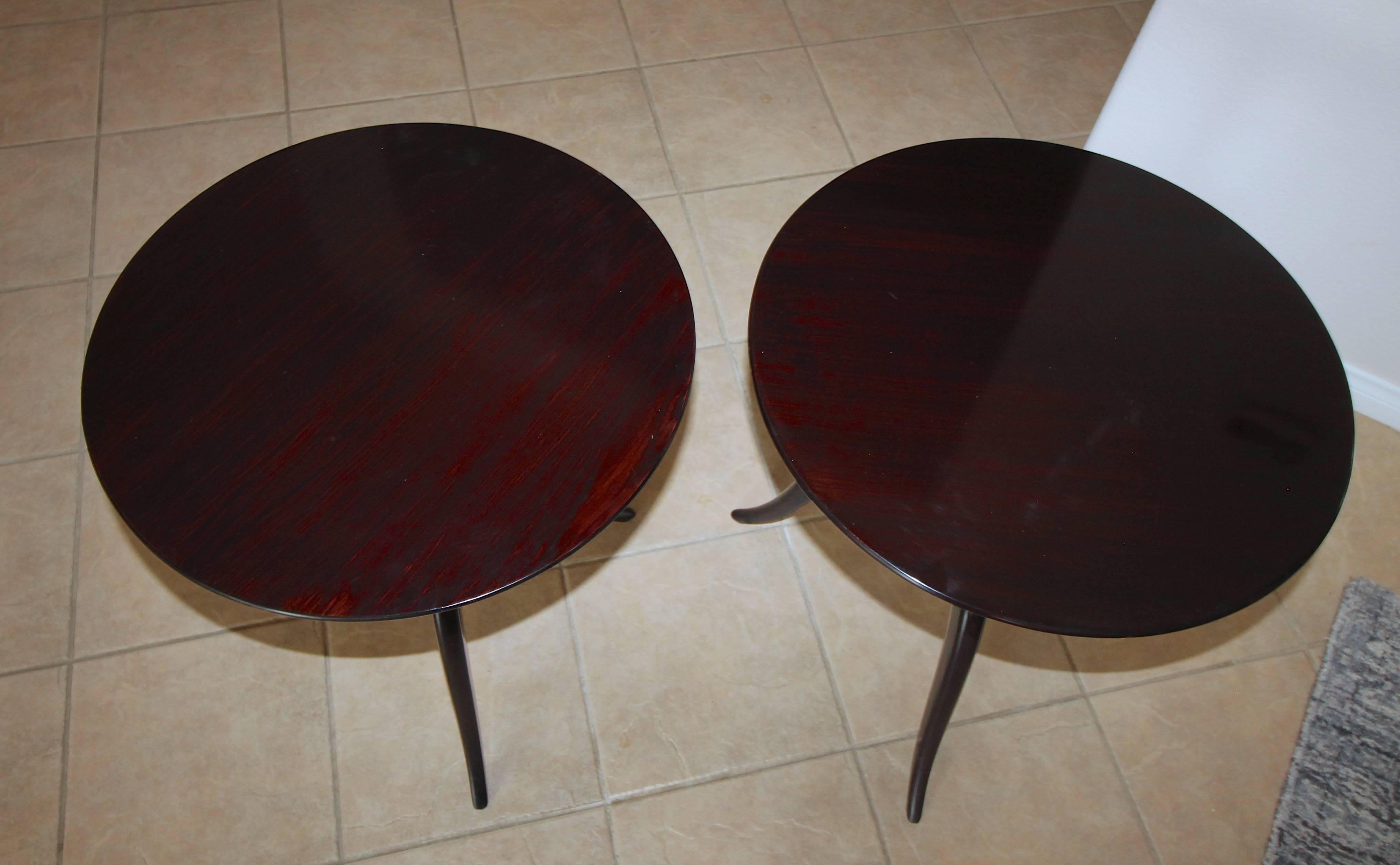 Pair of Paul Frankl Tripod Dark Walnut End Side Tables 10