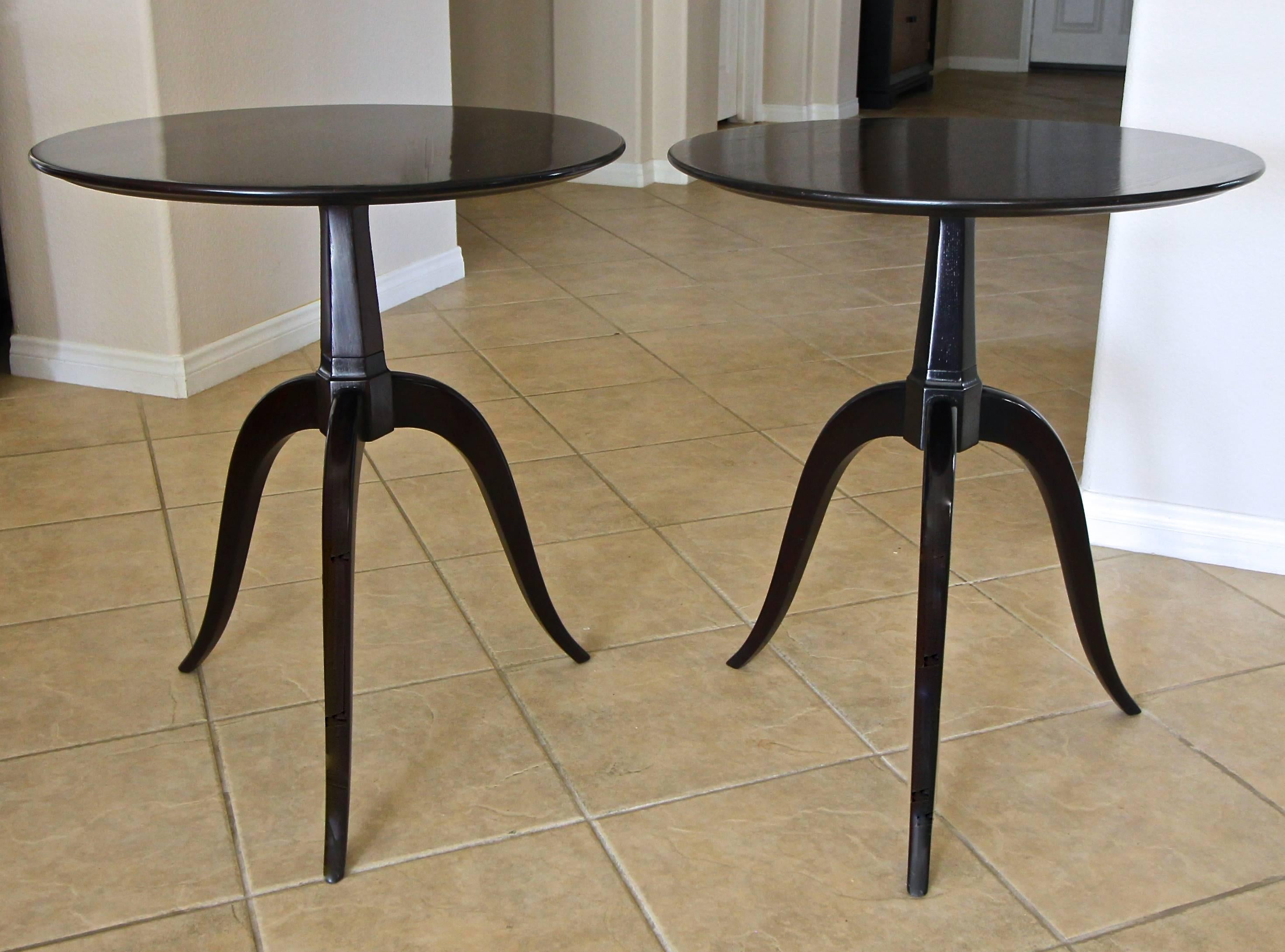 Pair of Paul Frankl Tripod Dark Walnut End Side Tables In Good Condition In Palm Springs, CA