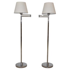 Pair Paul Hansen Swing Arm Chrome Floor Lamps New York