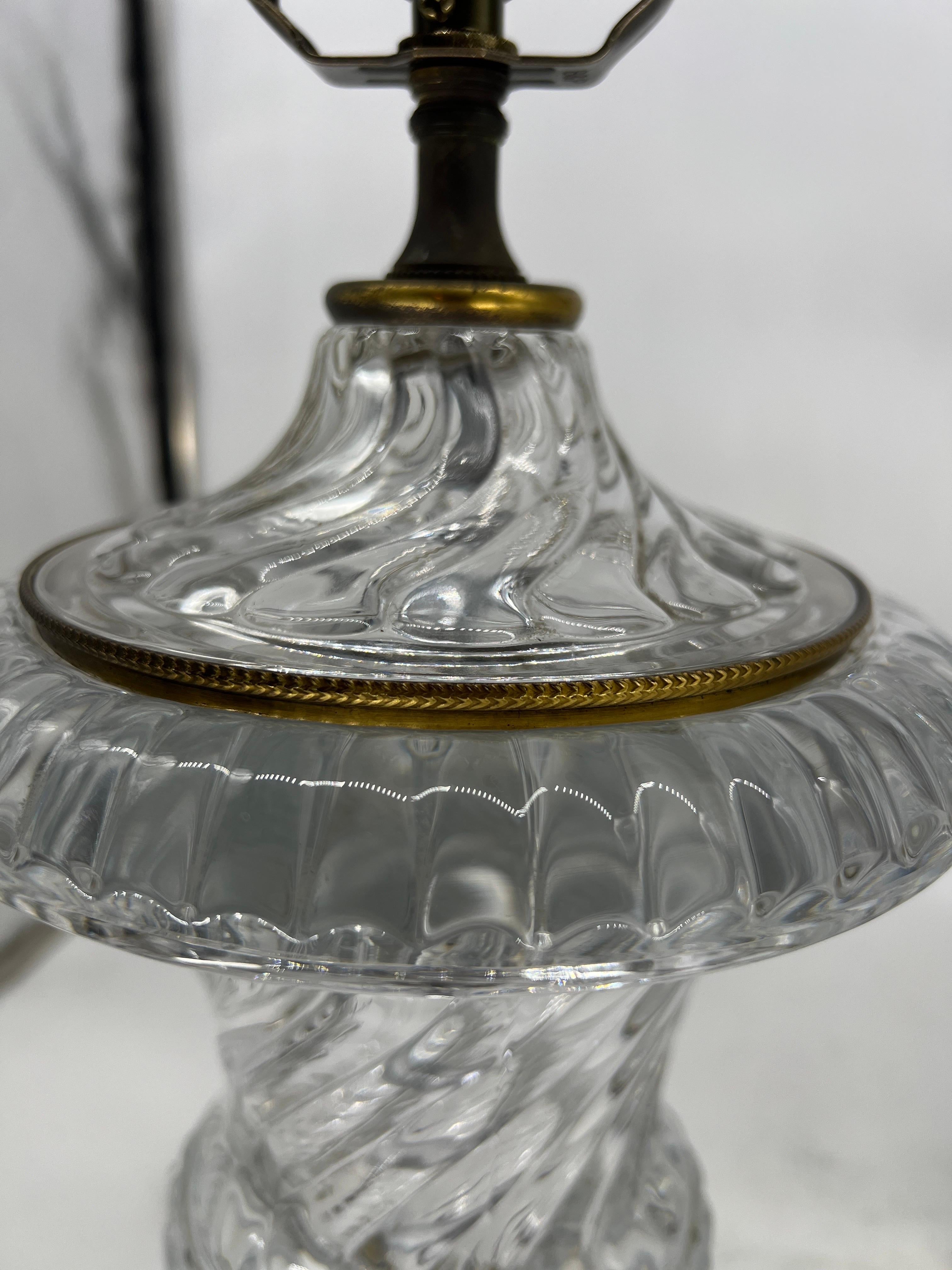 Pair, Paul Hanson Baccarat Style Crystal & Marble Swirl Pattern Table Lamps  In Good Condition For Sale In Atlanta, GA