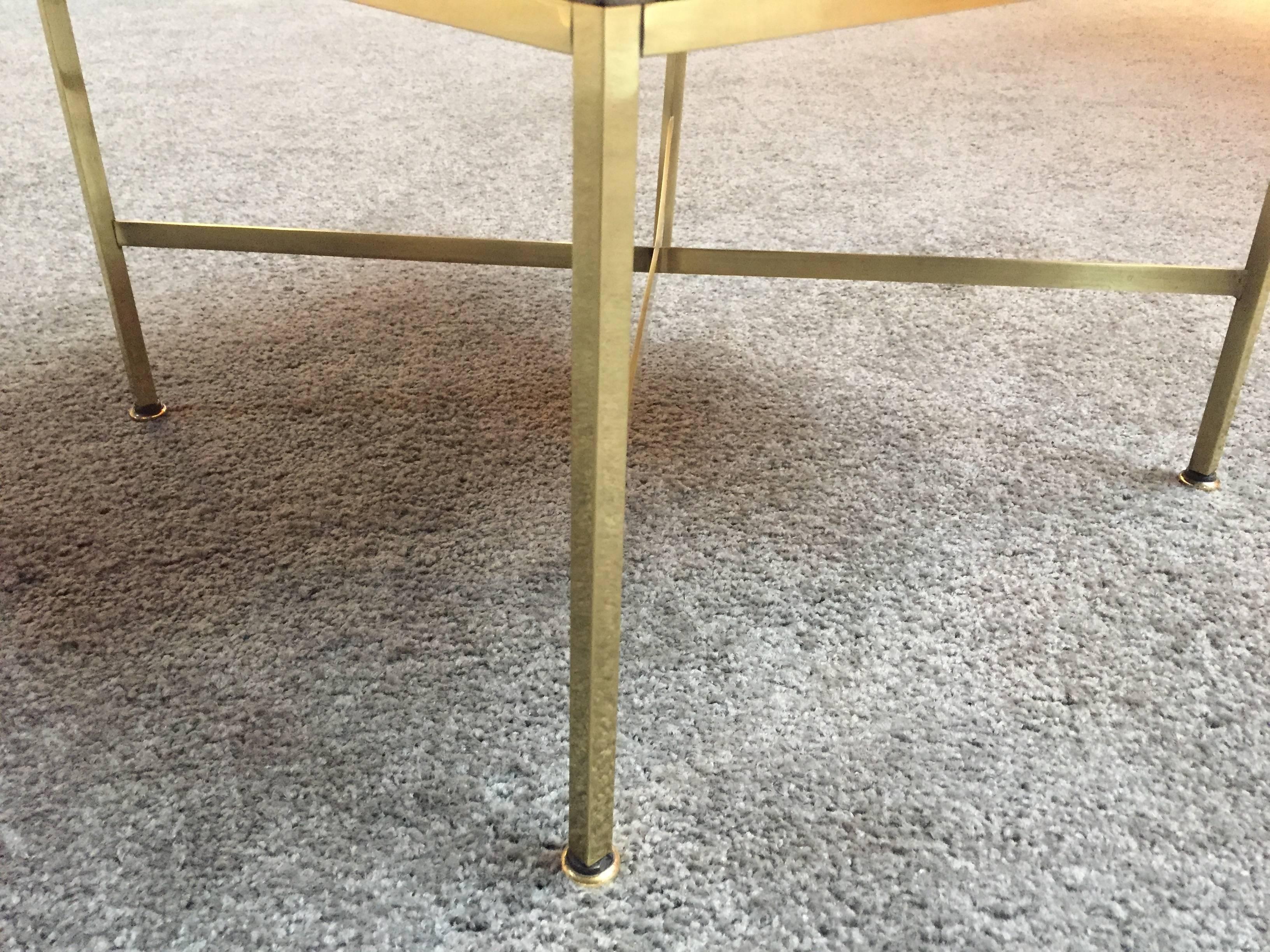 Pair of Paul McCobb Brass Stools Silver Shagreen Leather For Sale 3