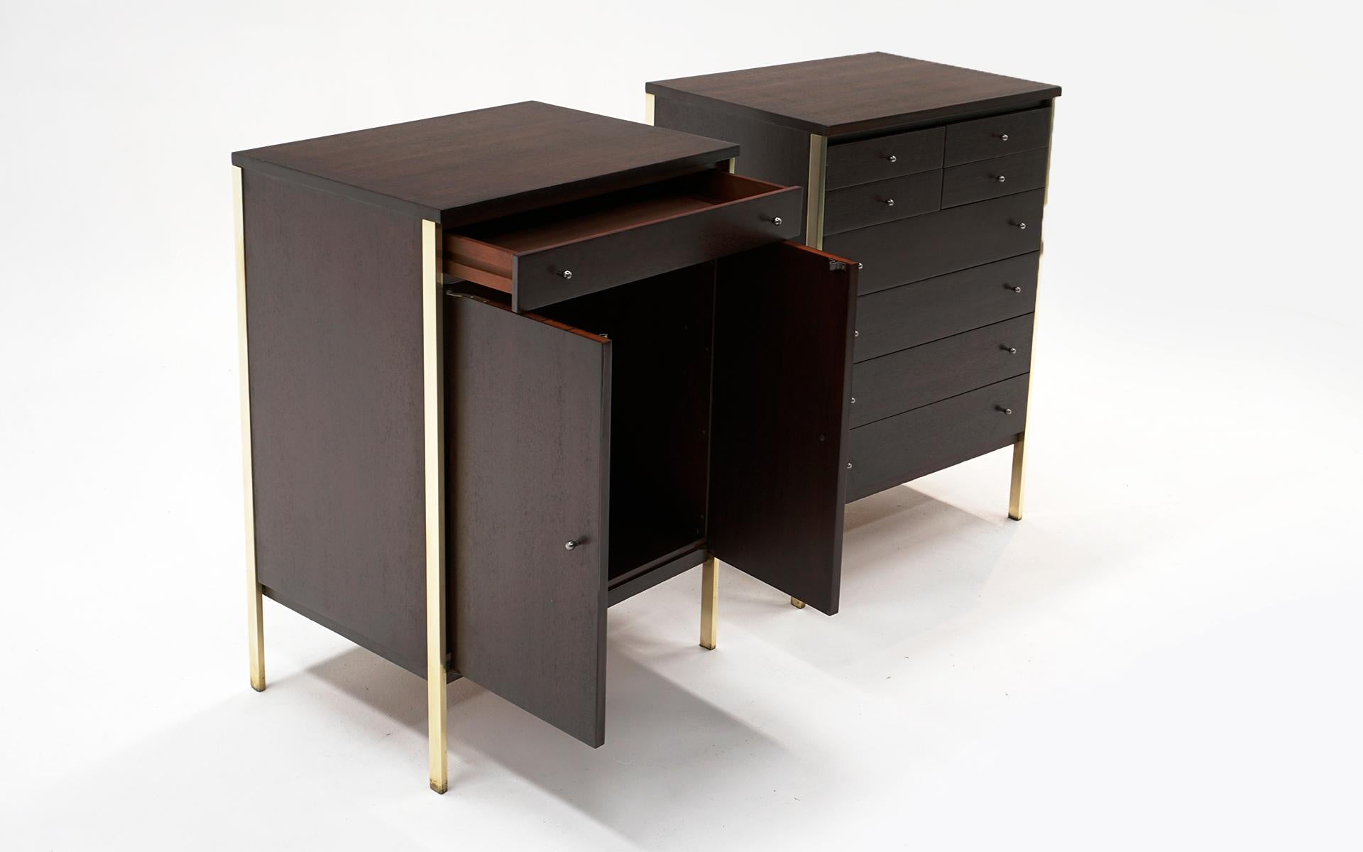 American Pair Paul McCobb Cabinets in Mahogany and Polished Brass, Connoisseur Collection For Sale