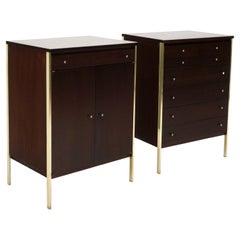 Vintage Pair Paul McCobb Cabinets in Mahogany and Polished Brass, Connoisseur Collection