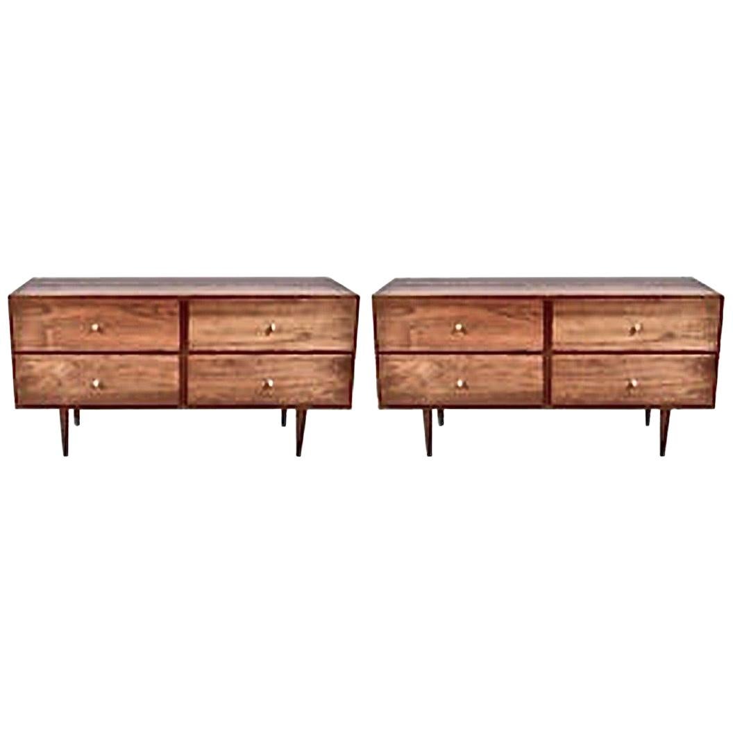 Pair Paul McCobb Lower Black Walnut Four-Drawer Dressers, Nightstands, 1960s
