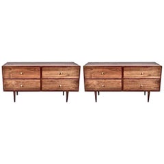 Pair Paul McCobb Lower Black Walnut Four-Drawer Dressers, Nightstands, 1960s