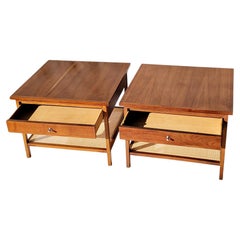 Pair Paul Mcobb Lane End Table Delineator Walnut Cane