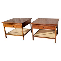 Pair Paul Mcobb Lane End Table Delineator Walnut Cane