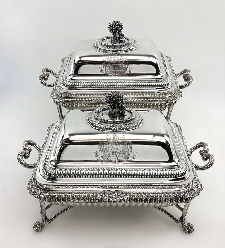 Pair Paul Storr Sterling Silver Entree Dishes on Stands 1810