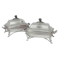 Pair Paul Storr Georgian Sterling Silver Entree Dishes on Stands 1810 Serving
