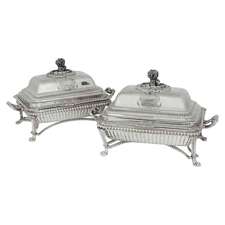 Pair Paul Storr Sterling Silver Entree Dishes on Stands 1810