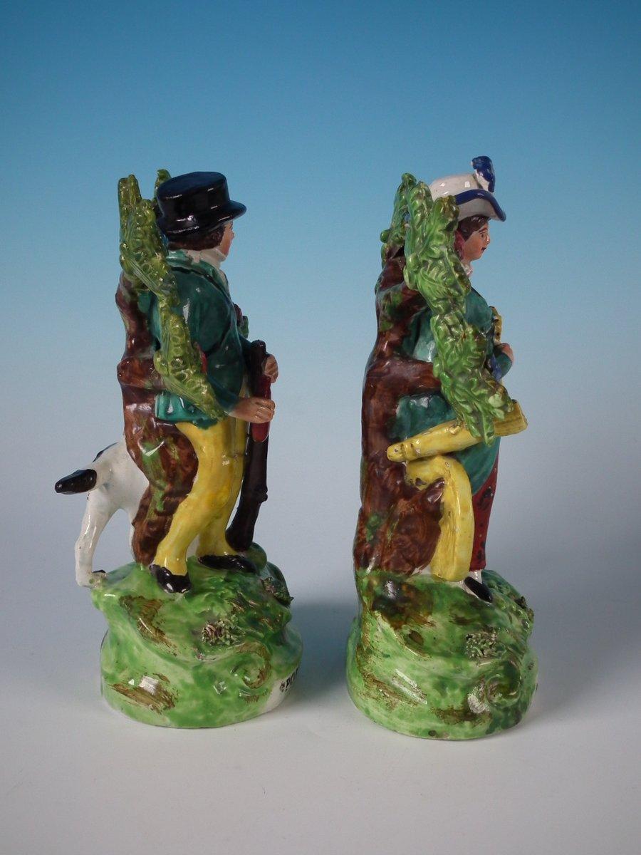 Folk Art Pair of Pearlware Staffordshire 'Sports Man' & 'Archer' Figures