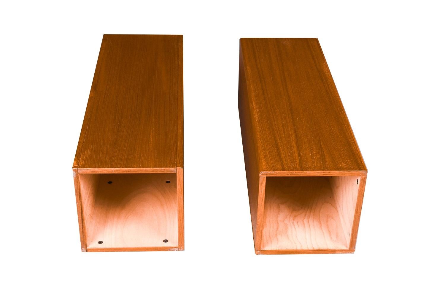 Pair Pedestal Plant Sculpture Stands Mid Century Vintage Teak 3