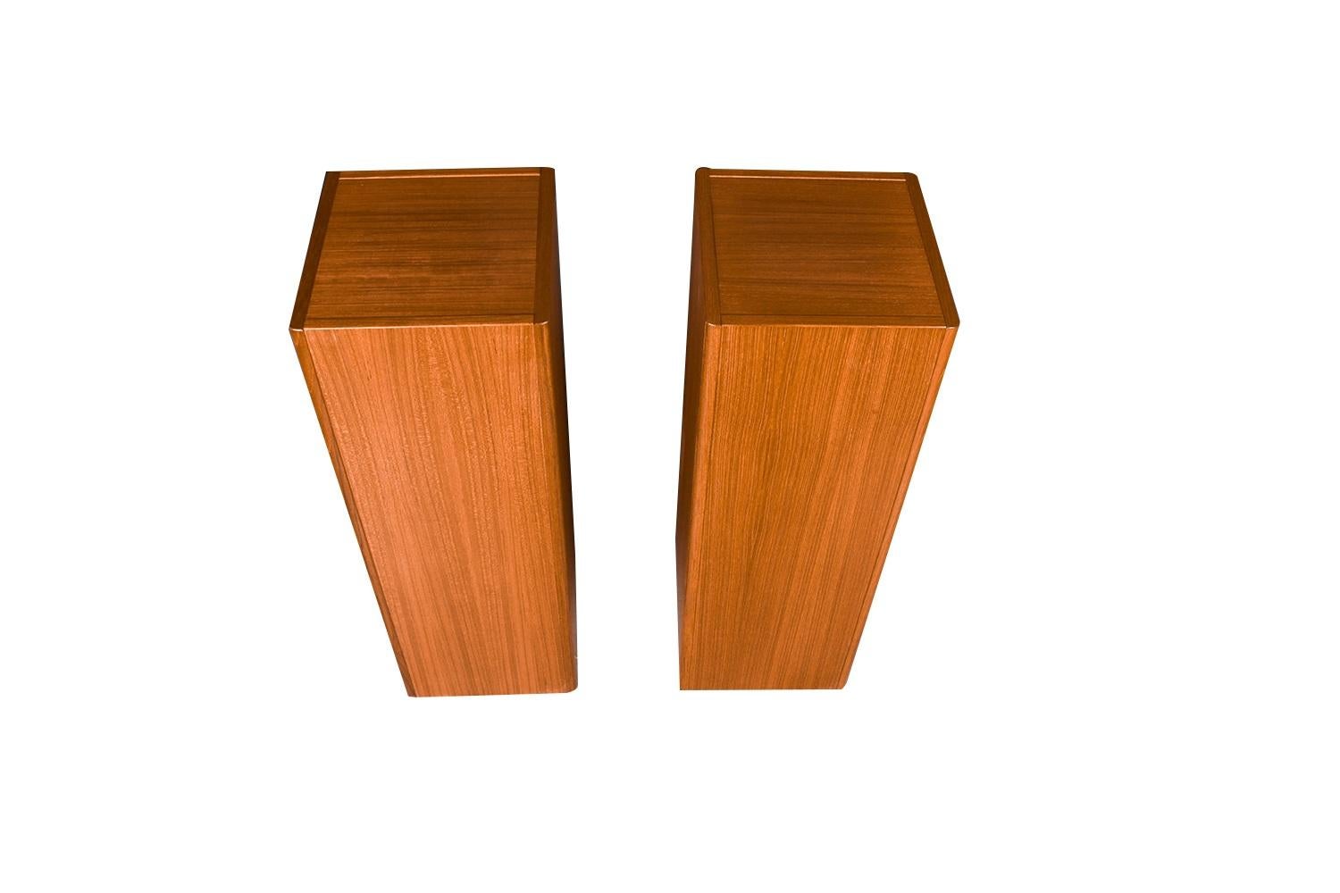 Danish Pair Pedestal Plant Sculpture Stands Mid Century Vintage Teak