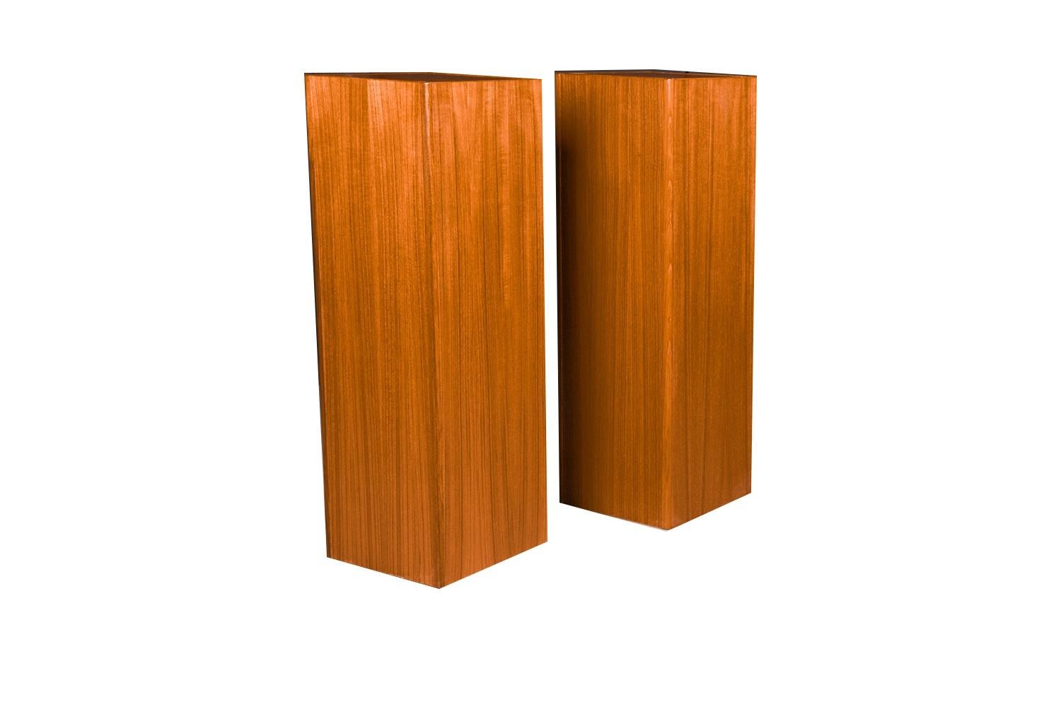 Late 20th Century Pair Pedestal Plant Sculpture Stands Mid Century Vintage Teak