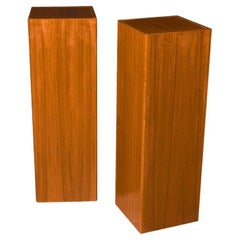 Pair Pedestal Plant Sculpture Stands Mid Century Vintage Teak