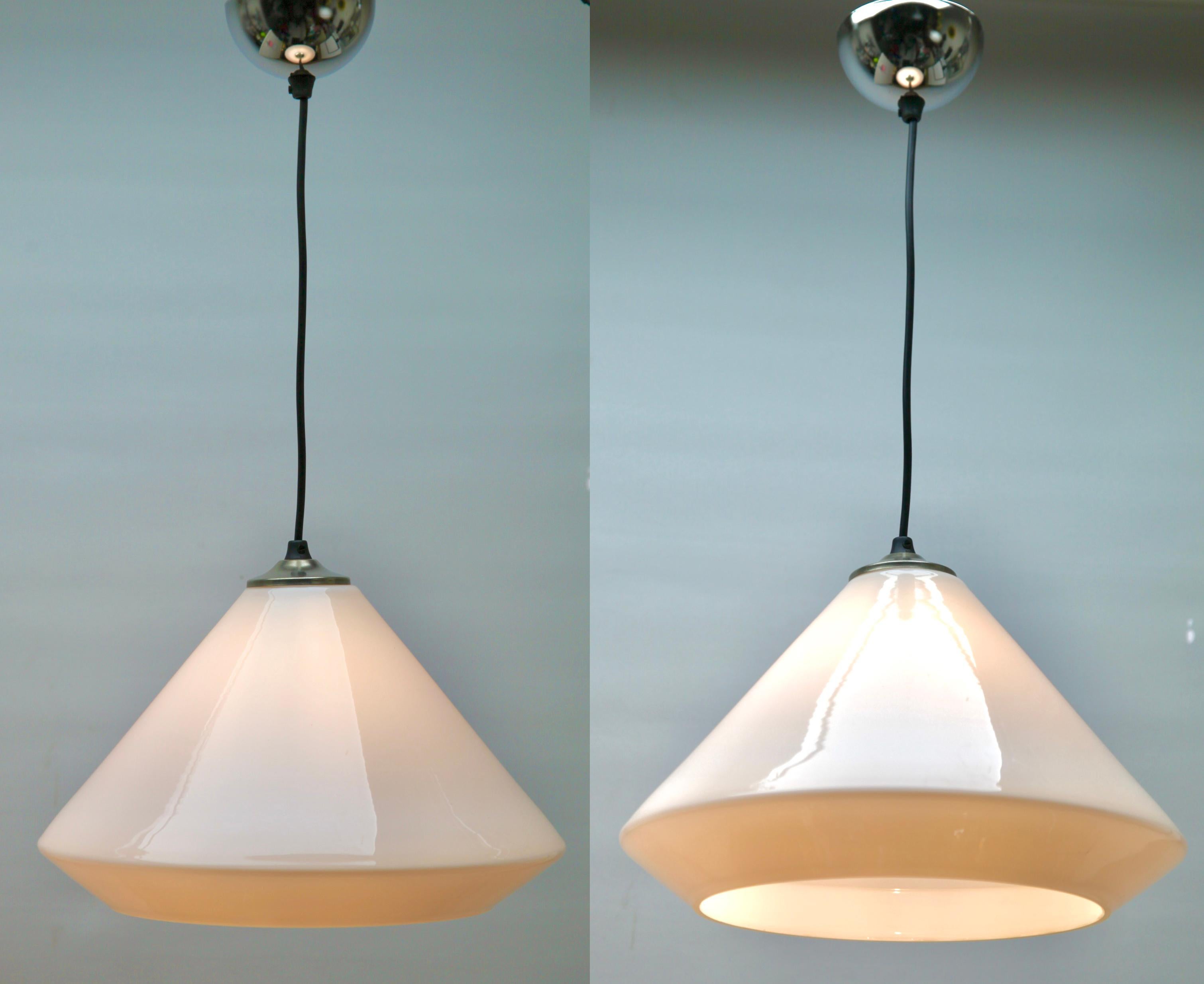 Hand-Crafted Pair Pendant Lamp with a Opaline Shade, Phillips Netherlands, 1930s
