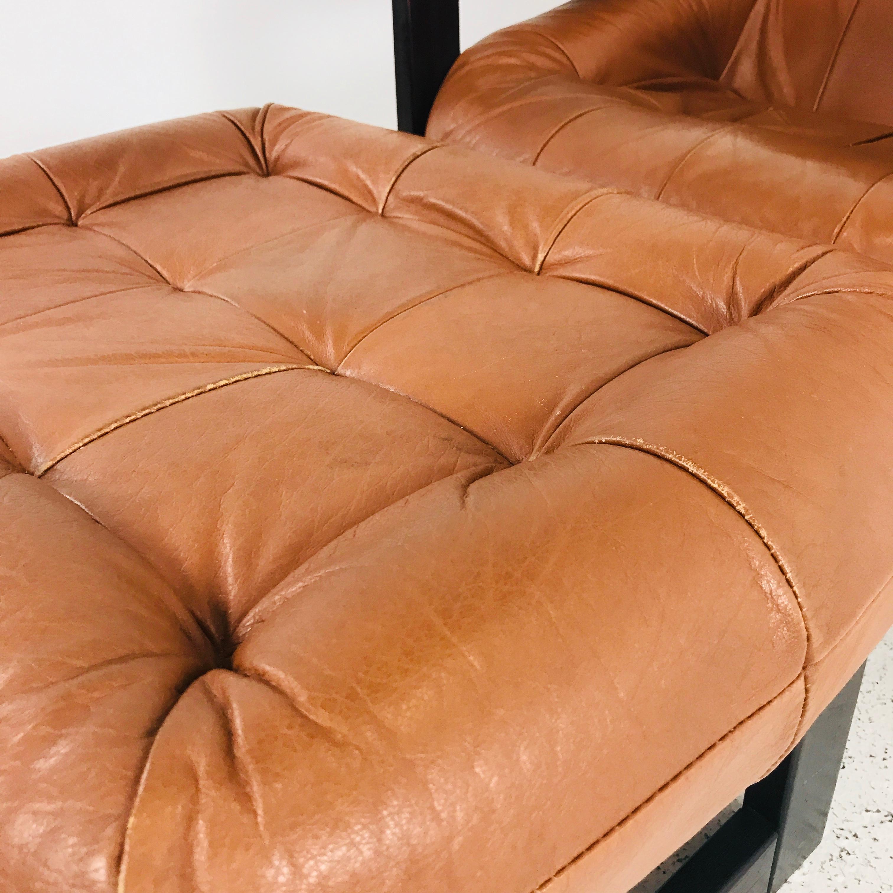 Pair Percival Lafer Leather and Wood Lounge Chairs and Ottomans In Good Condition In Dallas, TX