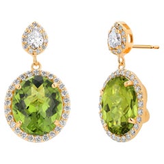 Passender Peridot 13,10 Karat Diamant 1,75 Karat Halo 1,10 Zoll Goldohrringe